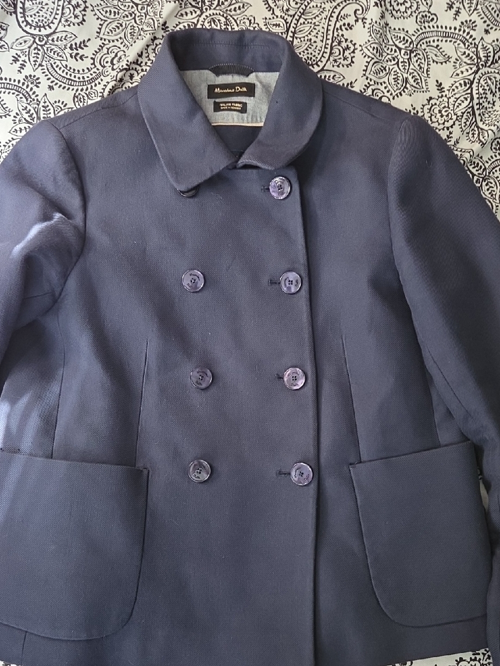 Massimo Dutti Navy Double-Breasted Pea Coat